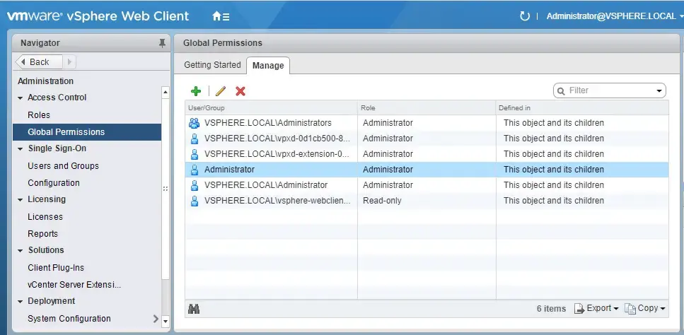 vmware vsphere global permission