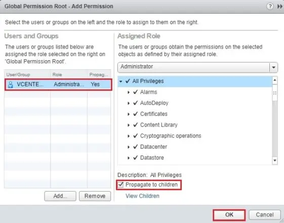 vmware vsphere global permission root-