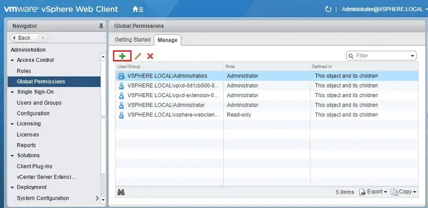 vmware vsphere global permission