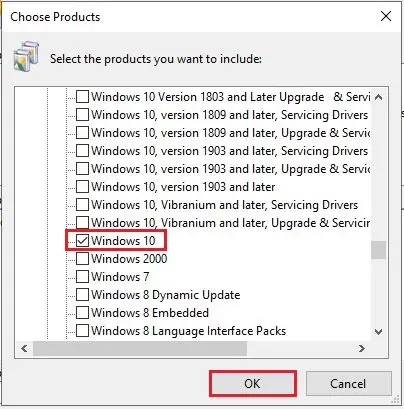 wsus add update view choose product