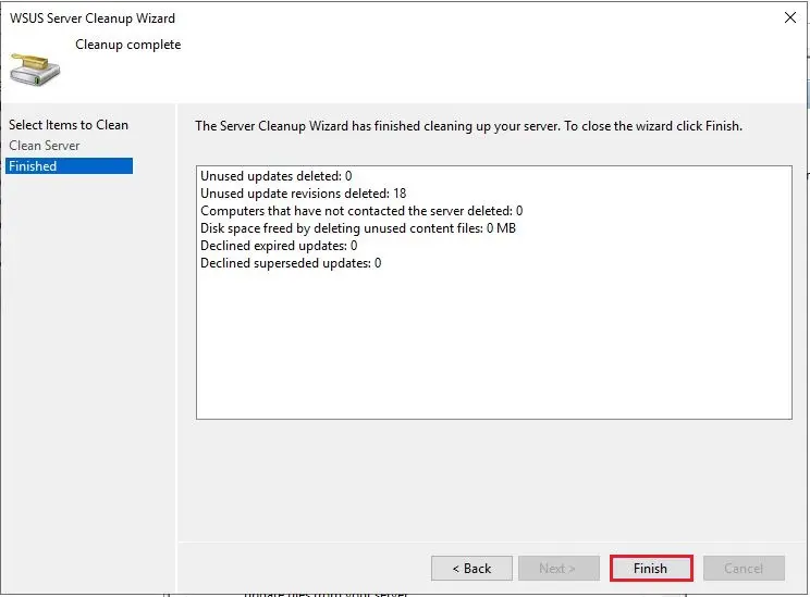 wsus server cleanup complete