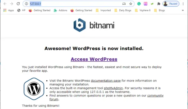 bitnami wordpress stack native installer