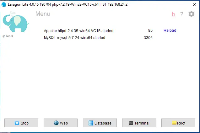 Laragon lite apache started