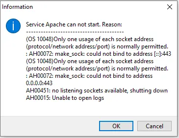 Service apache can not start