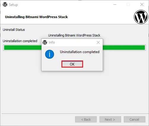 Uninstallation completed bitnami