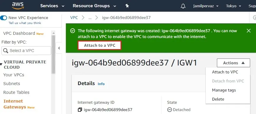 aws internet gateway detached