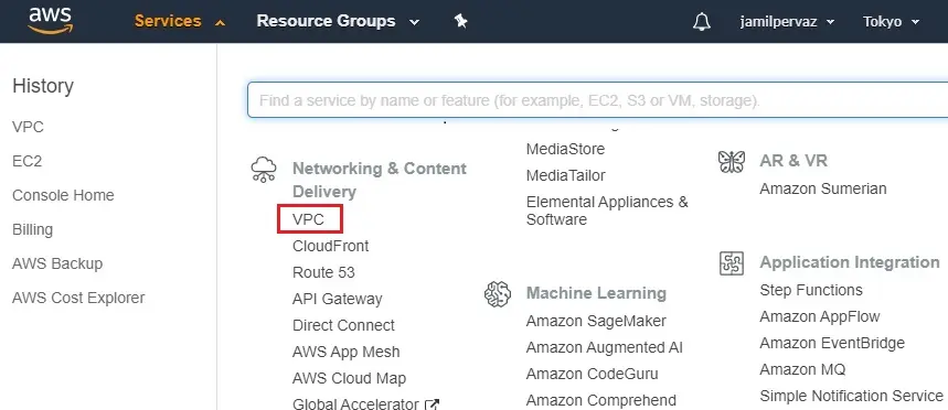 aws management console services