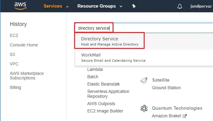 aws management services tab