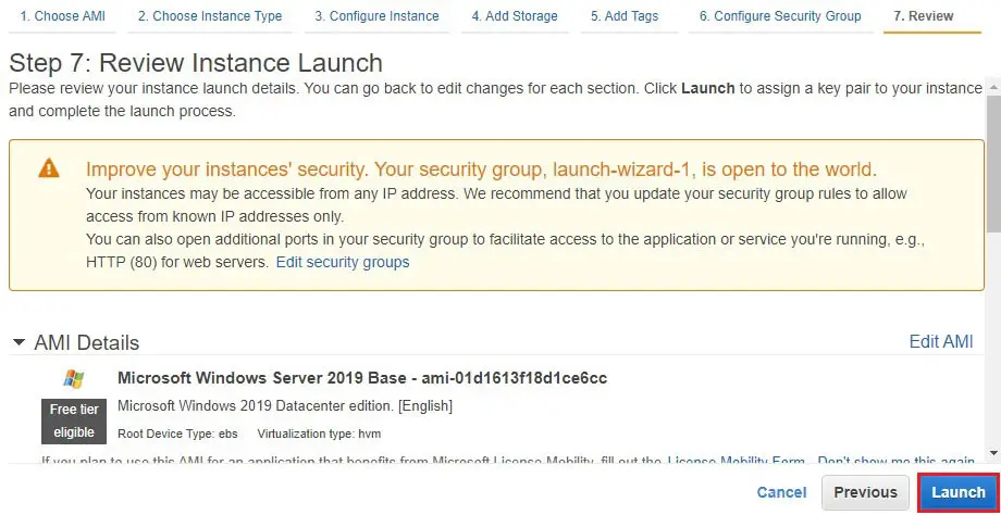 aws review instance launch