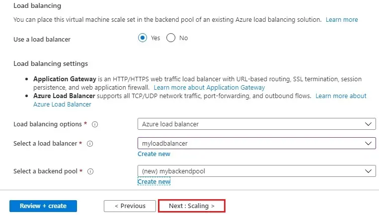 azure load balancing settings