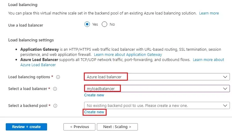 azure load balancing settings