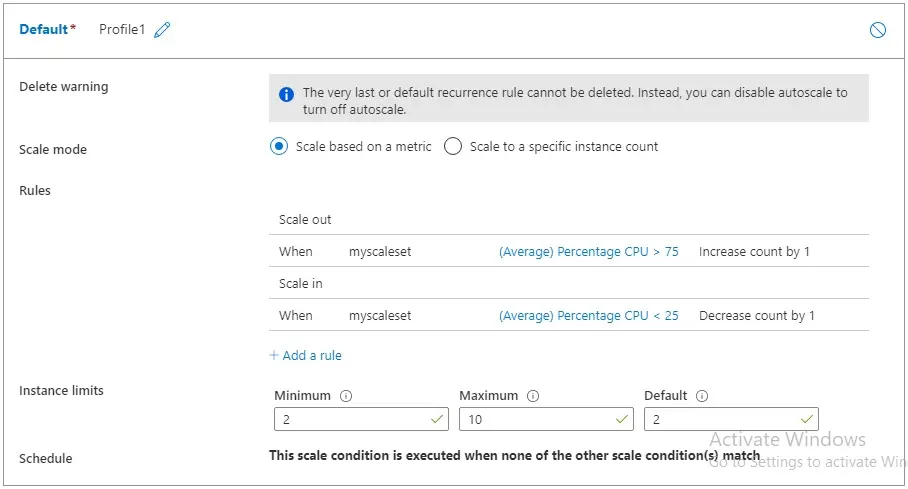 azure scale based on a matric