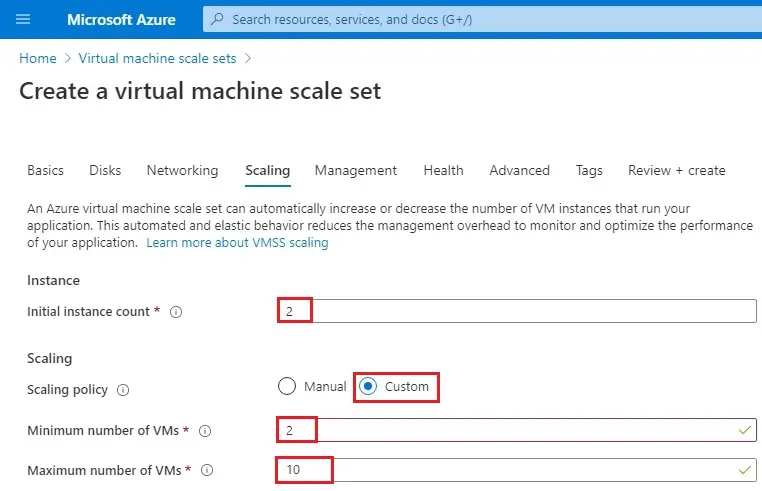 azure virtual machine scaling policy