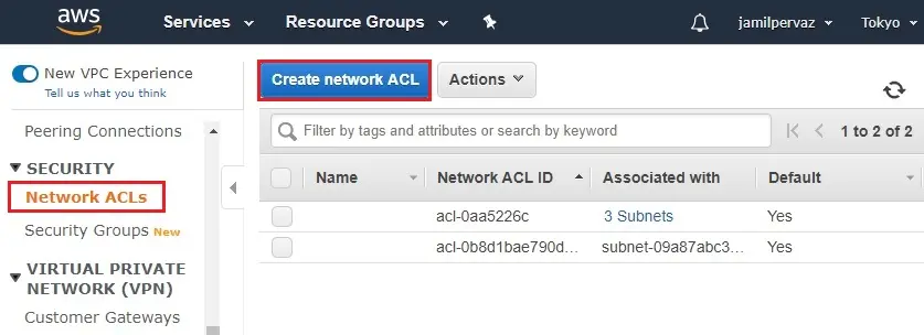 create network acl aws