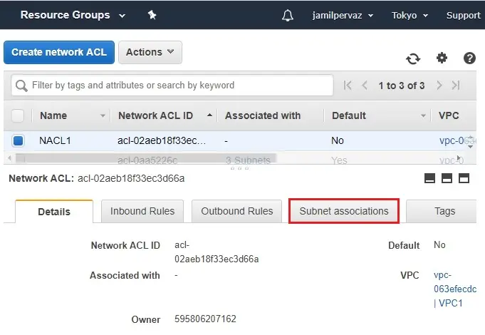 create network acl details aws