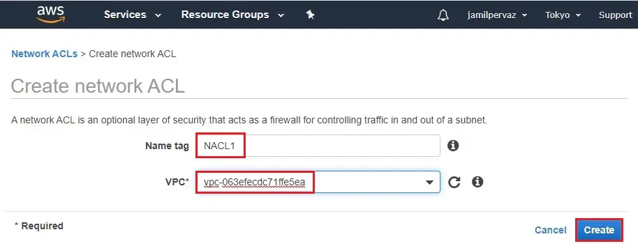 create network acl name aws