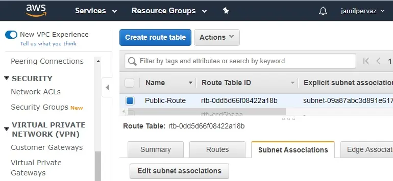 create route table aws-