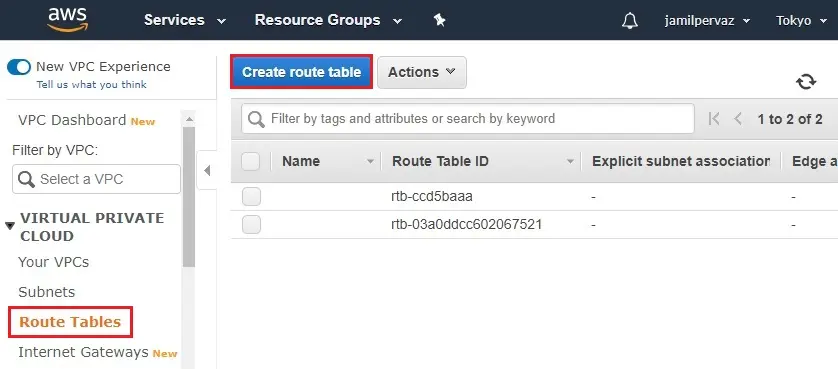 create route table