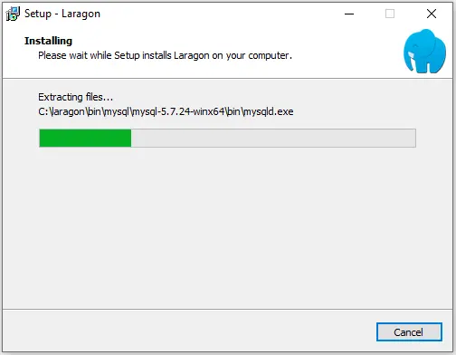 laragon installation in progress
