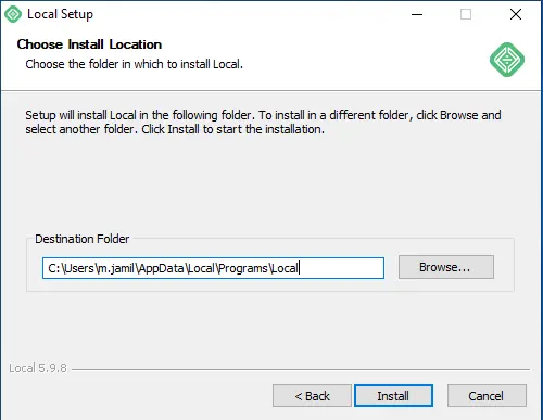 local by flywheel choose install location