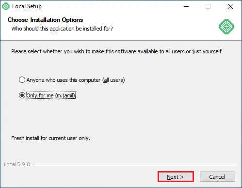 local setup installation options