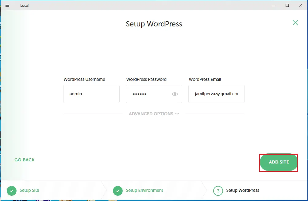 local setup wordpress