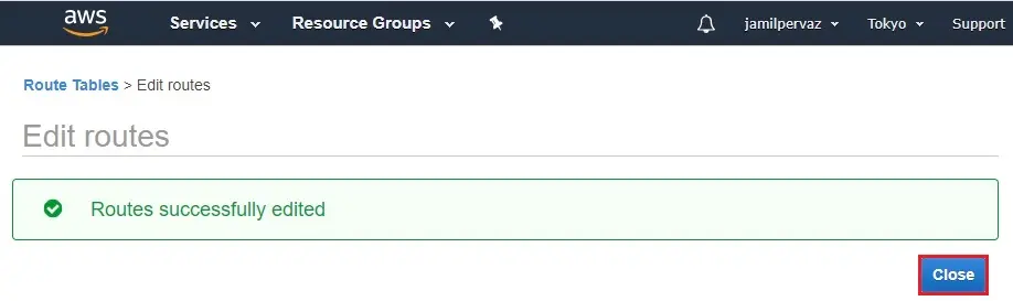routes successfully edited aws