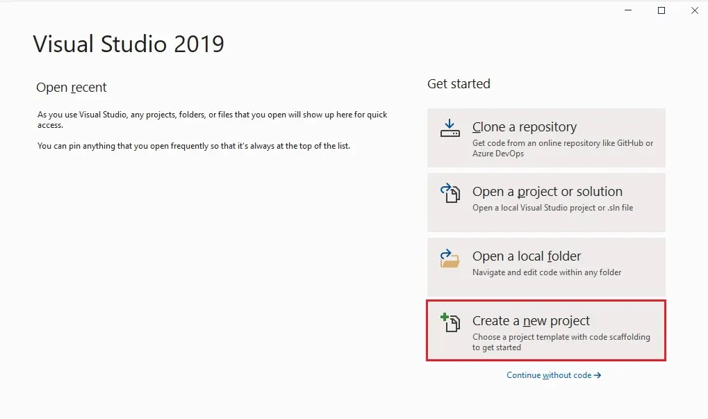 visual studio 2019 get started