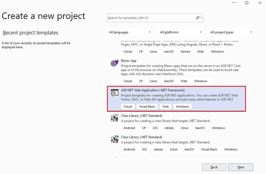 visual studio create new project