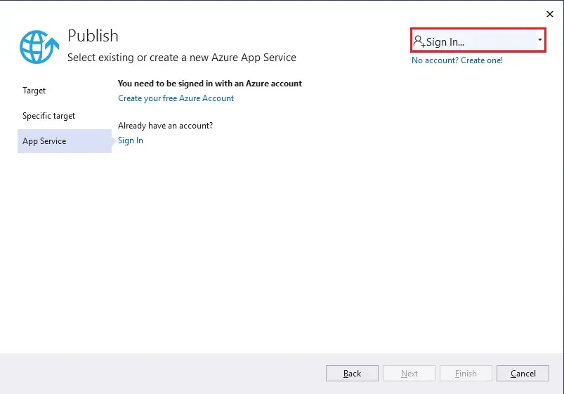 visual studio publish app service azure