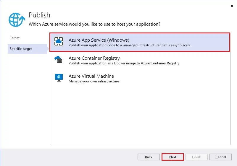 visual studio publish specific target