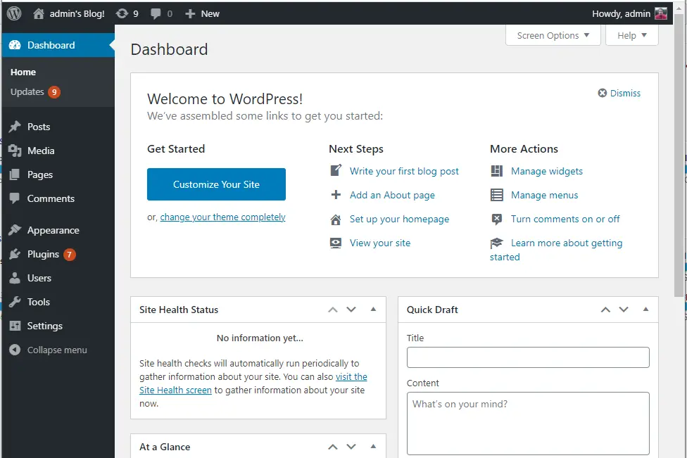 wordpress dashboard