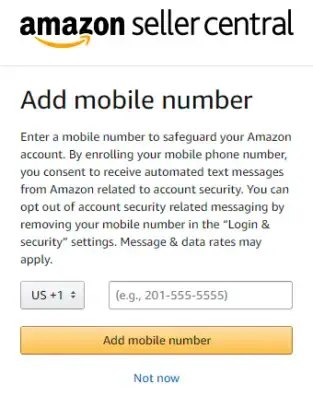 amazon seller account add mobile number