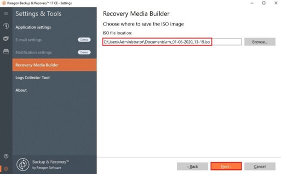 paragon recovery media builder cd