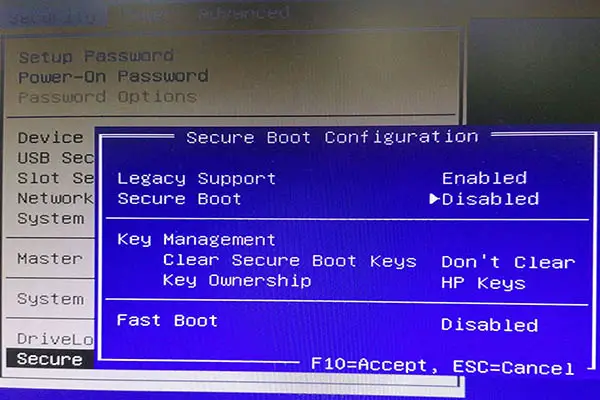 hp bios secure boot configuration