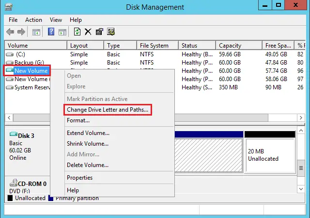 disk management change drive letter