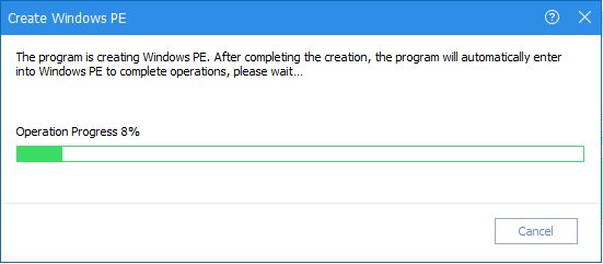 AOMEI create Windows PE progress