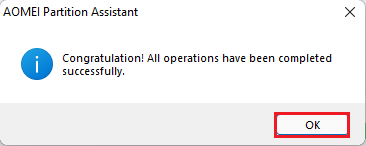 AOMEI partition assistant congratulation