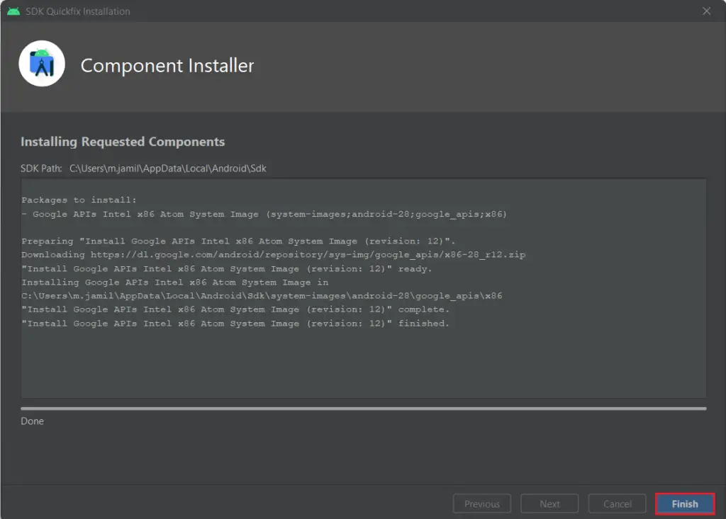Android studio component installer