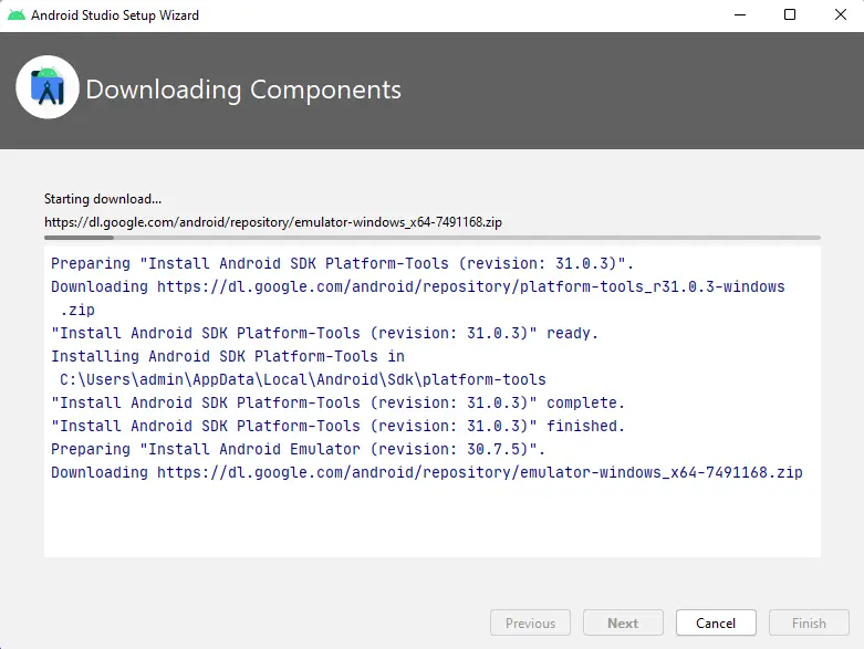 Android studio downloading component