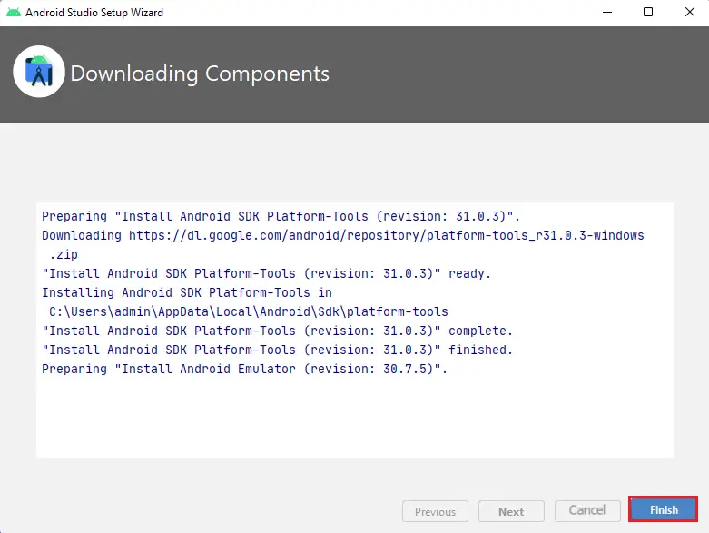 Android studio installing component