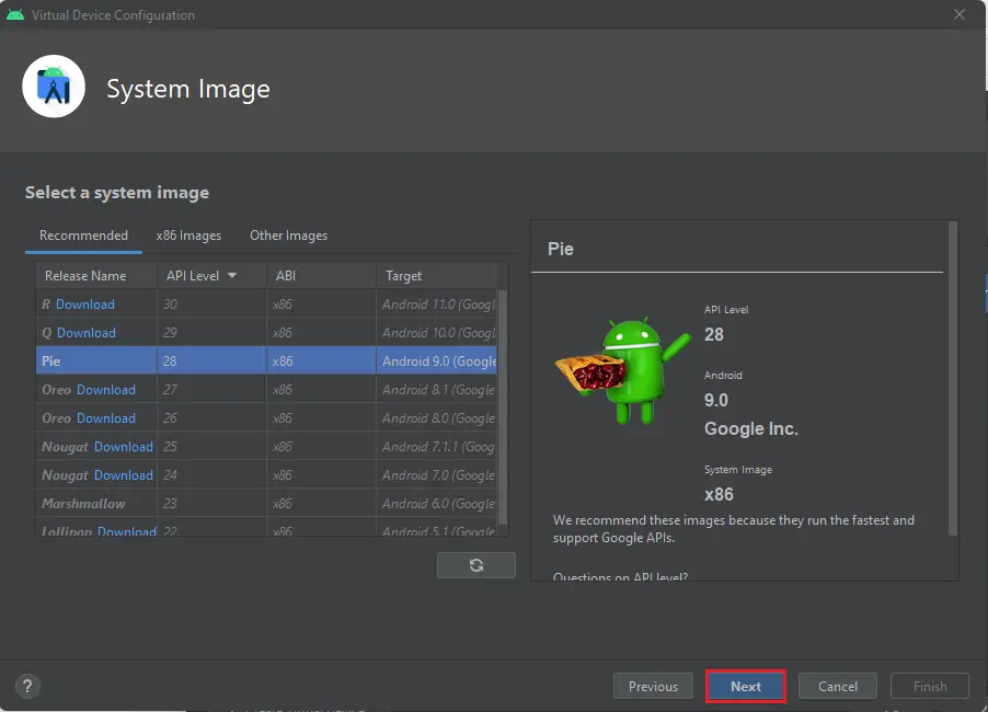 Android studio system image