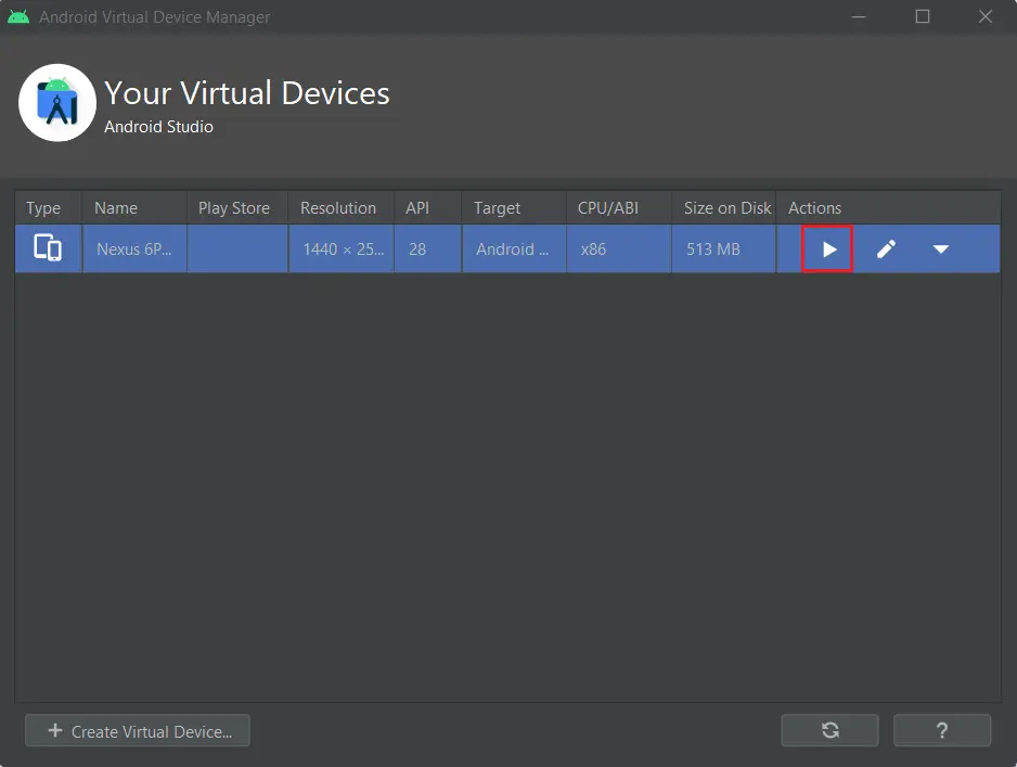 Android virtual device manager