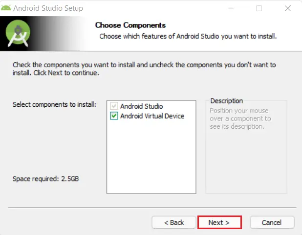 Component to install Android studio