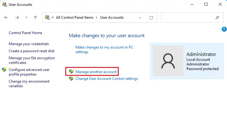 Control panel user accounts