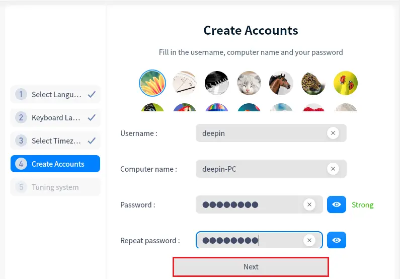 Deepin Linux create User Account