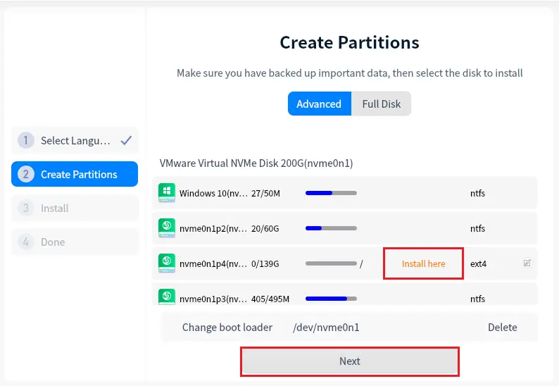 Deepin Linux create partition