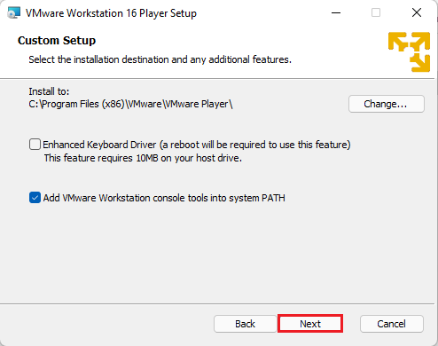 Install VMware Player 16 Custom Setup