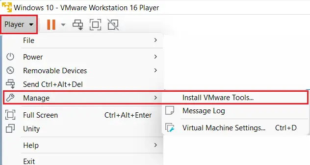 Install VMware player tool