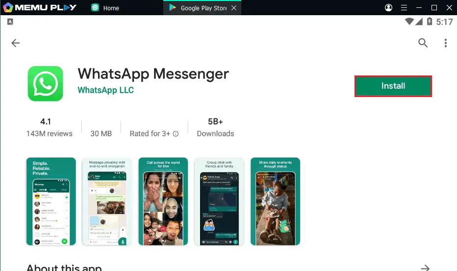 Install WhatsApp messenger Memu